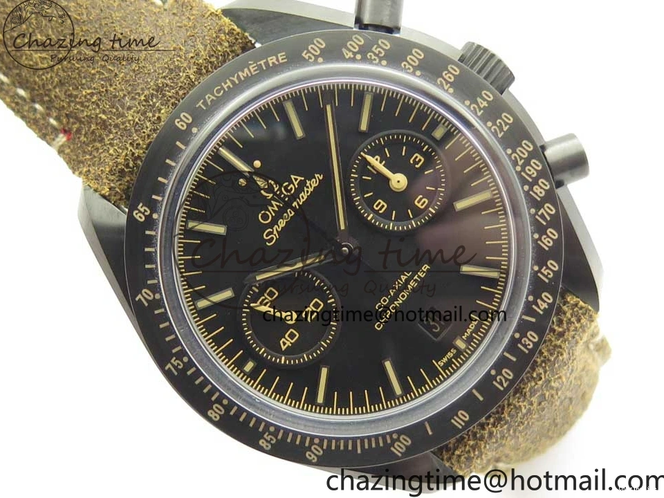 0118 SmoothTexture Speedmaster “Dark Side of The Moon” Real Ceramic OMF 1:1 Best Edition Vintage Black on Brown Leather Strap A 7975
